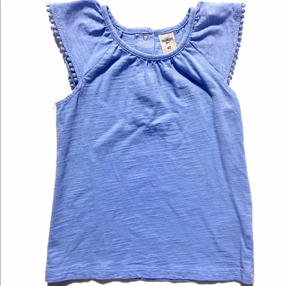 Oshkosh Toddler Girls 4t Flutter Sleeves Light Blue Shirt Top NEW